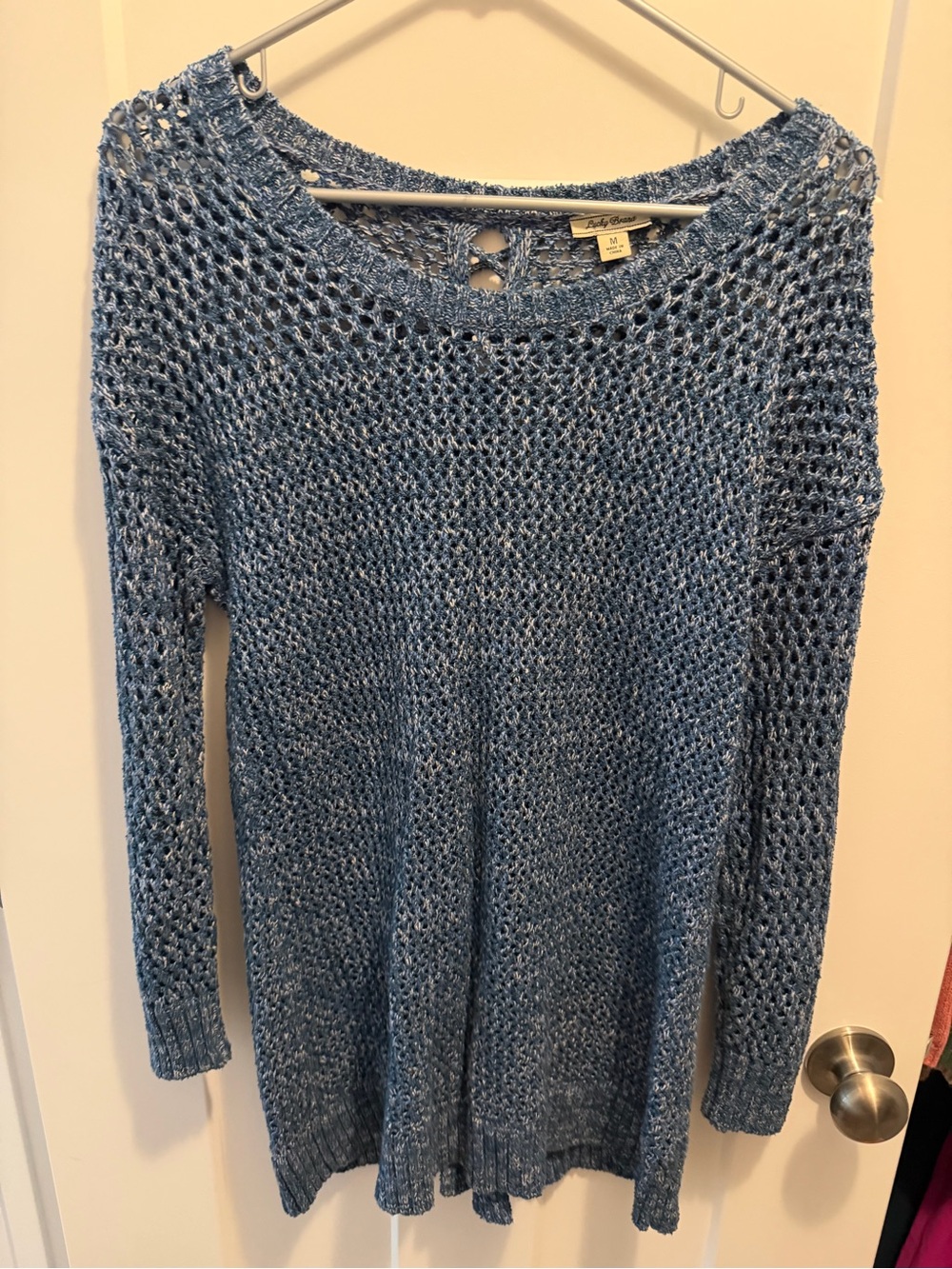 Lucky Brand Open-Knit Blue Crewneck Sweater Size Medium